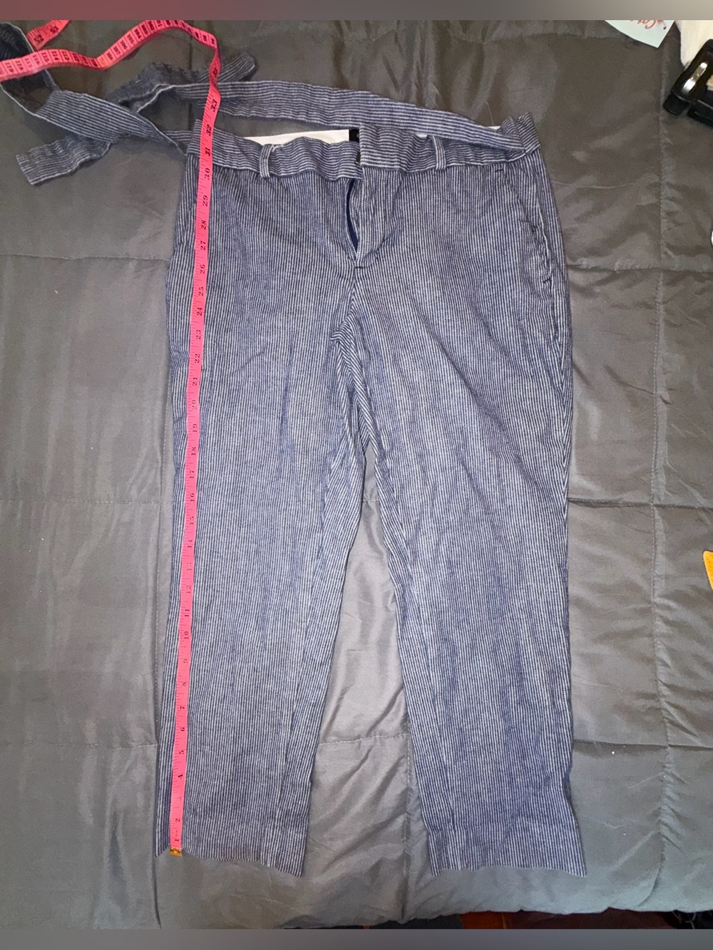 Banana Republic Avery Petite 4 Blue & White Striped Tie Waist Ankle Pants - Picture 4 of 8
